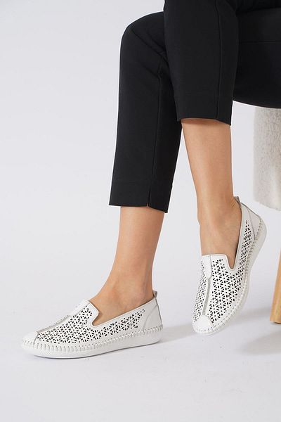 Moda Pie Pantofi de damă din piele naturală cu laser alb