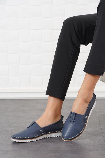Moda Pie Piele naturală moale - Pantofi de damă Clog Cloper, piele albastră denim