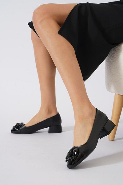 Moda Pie Balerini din piele neagră Cleser - fundă trandafir, femei, piele neagră