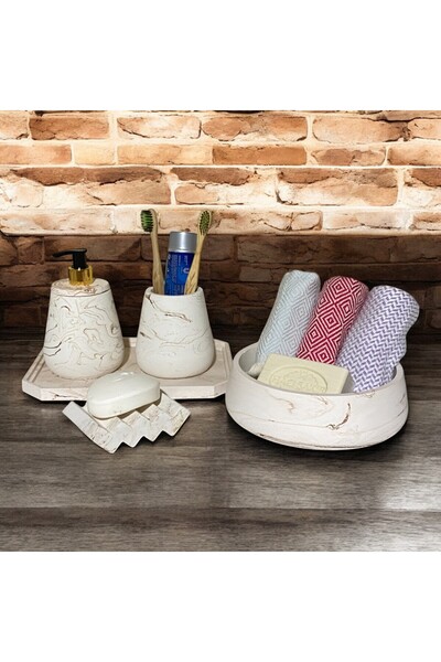 Chiko Mall Set de baie multifuncțional din beton în elegantă marmură - 5 piese