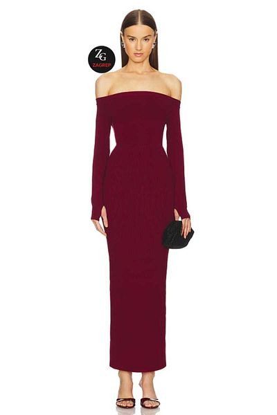 Zagrep Burgundy Strapless Silk Maxi Dress with Finger Snap, Side Hidden Zip and Lining
