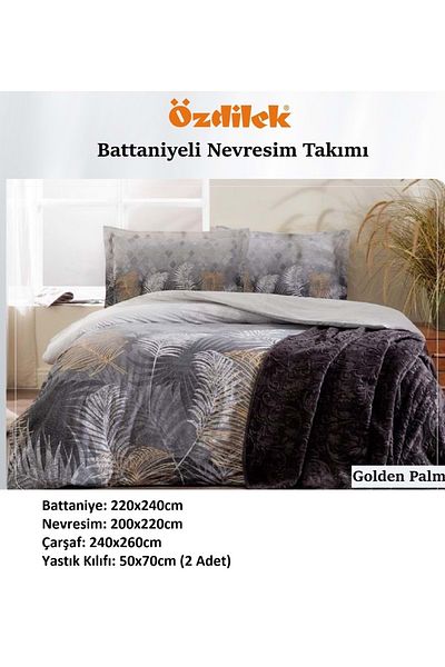 Özdilek Özdilek Trendy Σετ Παπλωματοθήκη με Κουβέρτα-Διπλό-Χρυσό Φοίνικα Γκρι