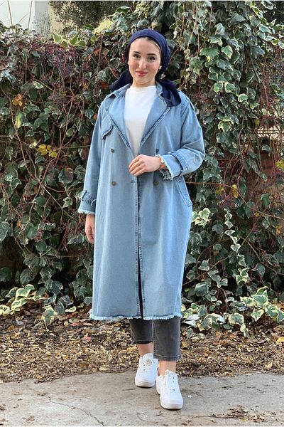 Moda Rosa 25K5326 - Light Blue - Gabardin Long Trench Jeans