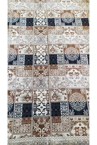 Voho Tekstil Savan Dokuma Halı Örtüsü - Serme Çok Amaçlı Çift Taraflı Patchwork Kahve - 3 Farklı Ebat
