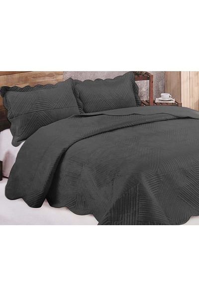 Kristal Anthracite Microplush Double Bedspread - 260x240