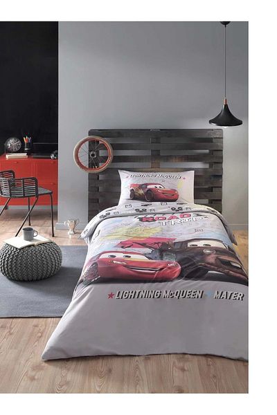 Özdilek Cuvertură de pat pentru copii de o persoană - 100% bumbac, matlasată cu licență, mașini pe drum gri (160x230)