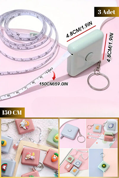 Hane Dostu 3 Adet 150 Cm Anahtarlık Model Taşınabilir Mezura | Şerit Metre