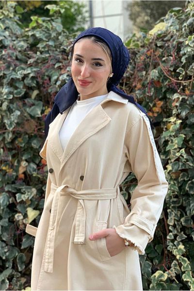 Moda Rosa 25K5326 - Cream - Gabardin Long Trench Jeans