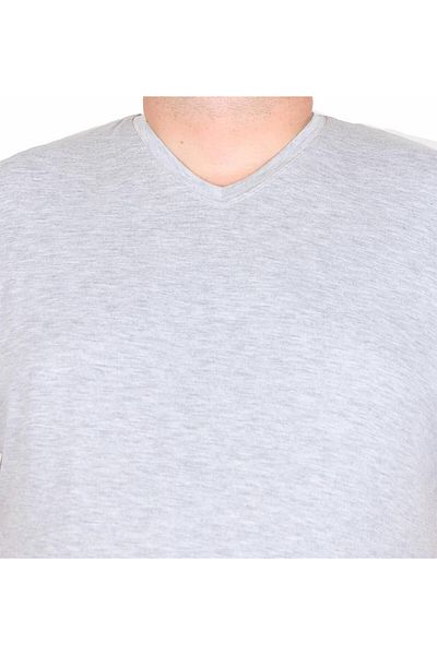 MocGrande Plus Size Lycra Men's V-Neck T-Shirt - Grey Melange 11170