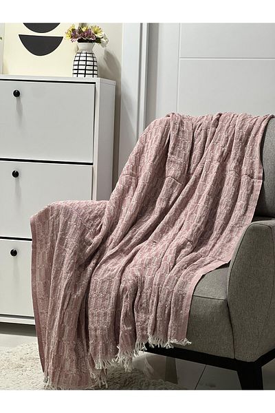 MEKA TEKSTİL 100% Organic Cotton Straw Pattern Fringed Sofa Cover |   Shawl
