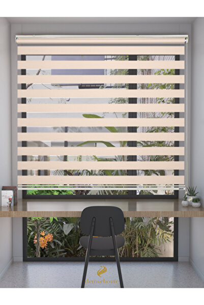 Demor Home Krem Rengi Yüksek Kalite Bambu Zebra, Mekanize Perde