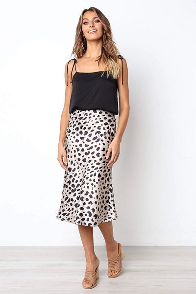 medipek 100 cm Leopard Print Lycra Satin Skirt - Suitable for Hijab with Elastic Waist and Zipper