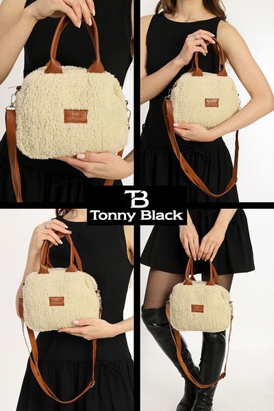 Tonny Black Geantă de umăr cu fermoar, cu un singur ochi, cu curea reglabilă, mini crossbody de pluș