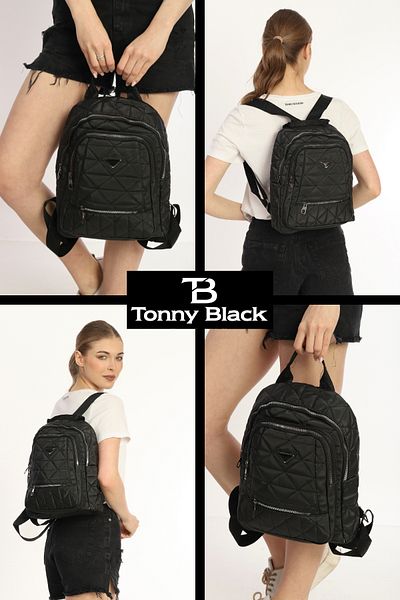 Tonny Black Volum mare, impermeabil, matlasat, curea reglabilă, sport școlar, rucsac zilnic pentru afaceri