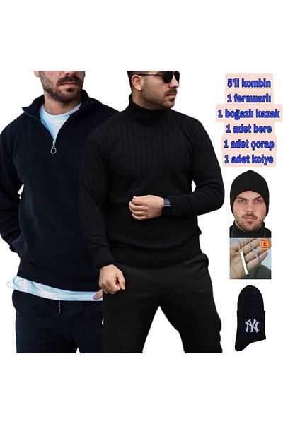 SR Tekstil 5-Piece Combination Knitted Sweater Beanie Necklace Socks