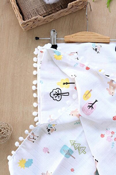 Sitilin Double Layer Pompom Muslin Swaddle for Baby Boy and Girl - Blanket Stl6529