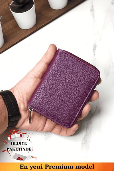 VANİLLA COLLECTİON Unisex Vegan Leather Purple Wallet with Zipper in Card Holder and Portfolio Gift Package