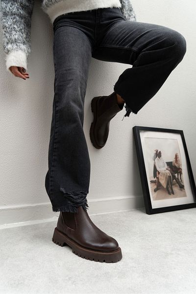NİŞANTAŞI SHOES Dámské boty z pravé kůže Lennon Brown s detailem z tlusté podrážky