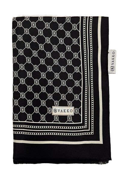 Vakko Twill Silk Shawl - Black Ecru, Special Series