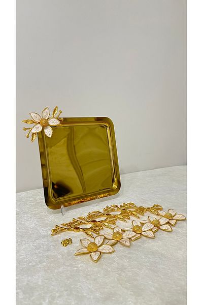 USD HOME 6-Piece Double Branch Enameled Daisy Screw Coffee Service Presentation Trays Compatible with Not Tray