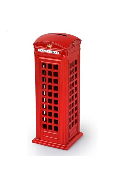 Sensoria Dekoratif Retro Metal Londra Telefon Kulubesi Kumbara Kırmızı Kumbara Hediyelik Süs Eşyası 18 Cm