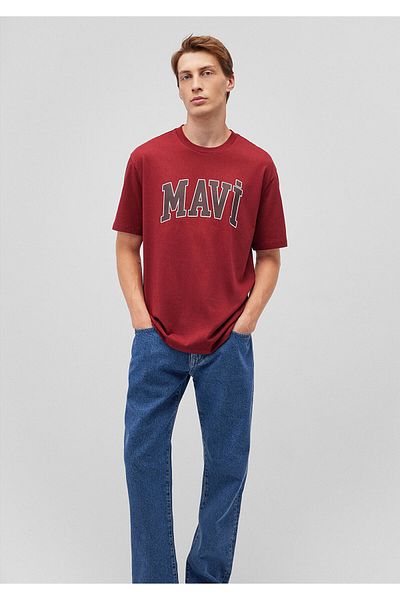 Mavi Logo Printed Claret Red T-Shirt Loose Fit 0611711-85465