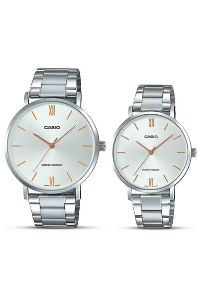 Casio ساعة يد فضية اللون للزوجين