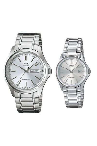 Casio Silver Color Day and Calendar Function Lover Couple Wristwatch