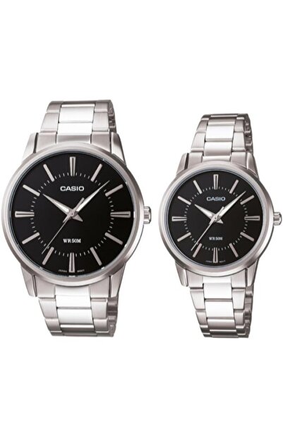 Casio Black Band Silver Color Lover Couple Two Wrist Watch