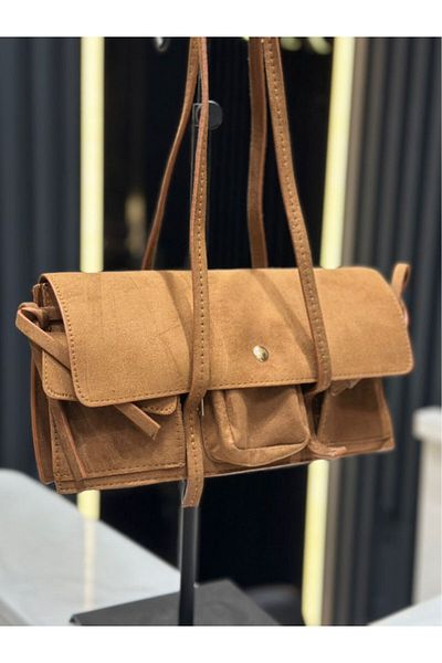 Night Geantă de mână și de umăr pentru femei Farah Model Suede Tan