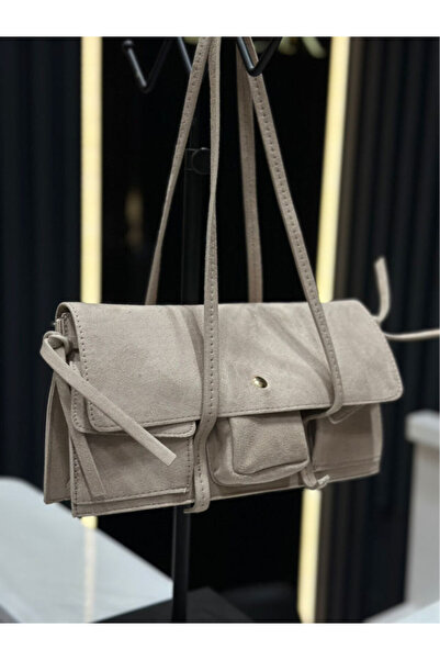 Night Geantă de mână și de umăr pentru femei Farah Model Suede Cream