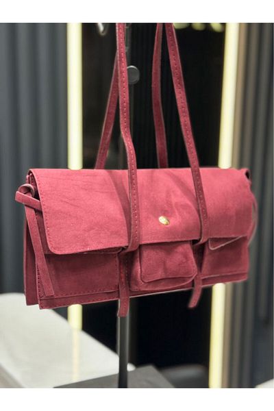 Night Geantă de mână și de umăr pentru femei Farah Model Suede Claret Red