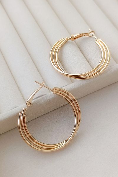 COSİTA Gold Elegant Earring Design with Multiple Ring Detail