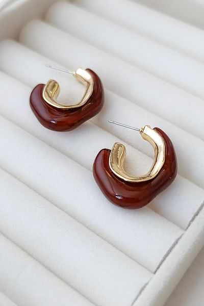 COSİTA Asymmetrical Vintage Design Earrings with Gold and Coffee Detail
