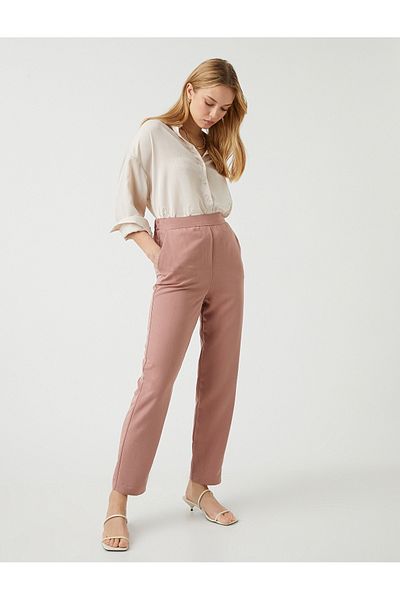 Koton High Waist Carrot Trousers with Pockets