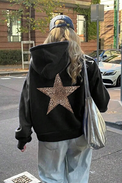 FECCY Pamuklu Kadin Sweatshirt Kaplan Yıldızı 3 Iplik Kompakt Kumaş (İÇİ PAMUKLU