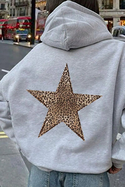 FECCY Pamuklu Kadin Sweatshirt Kaplan Yıldızı 3 Iplik Kompakt Kumaş (İÇİ PAMUKLU