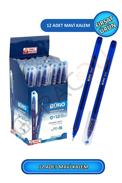 Office 1.0 mm Quality Blue Ballpoint Pens 12 Pieces