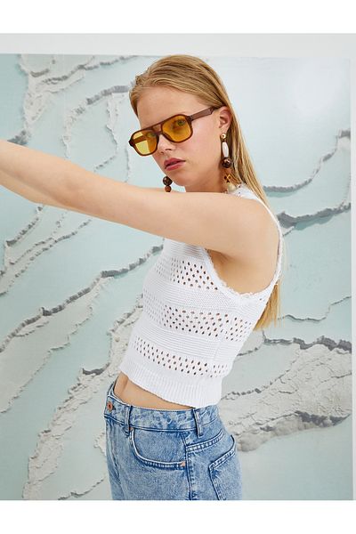 Koton Πλεκτό Crop Tank Top με κροσέ Şahika Ercümen