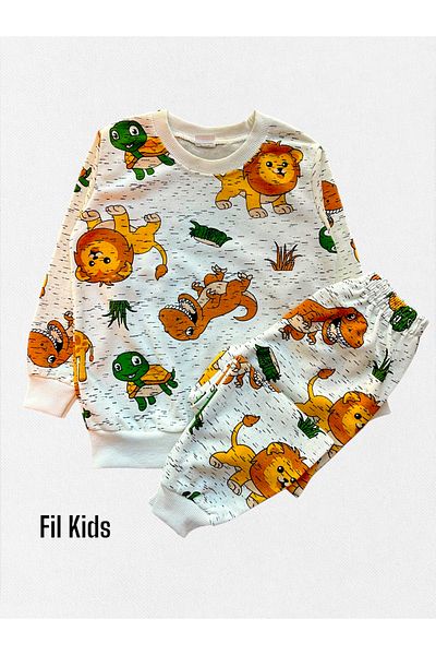 Fil Kids Set de pijamale de iarnă pentru băieți, din bumbac, țestoasă albă, Dino Lion Safari