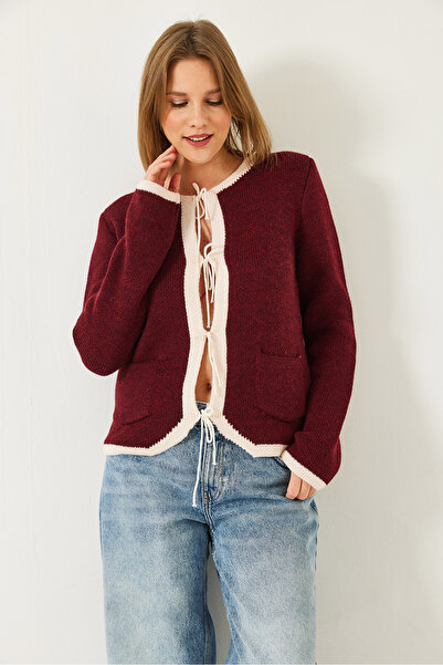 Bianco Lucci Women's Front Lace-Up Cardigan 241140 60261260