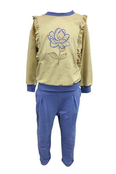 Moonstar Girls' Embroidered Ruffle Detail Elastic Waist Pocket Trousers Sweatpants Seasonal Suit
