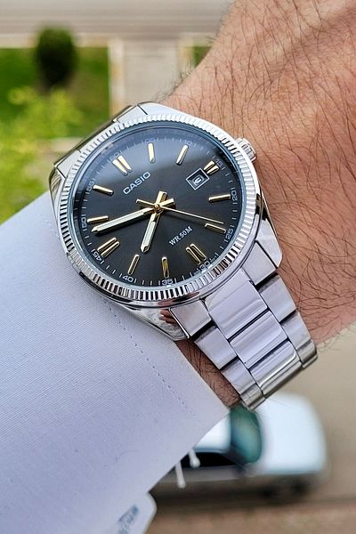 Casio Silver Color Men's Wrist Watch with Smoked Cord