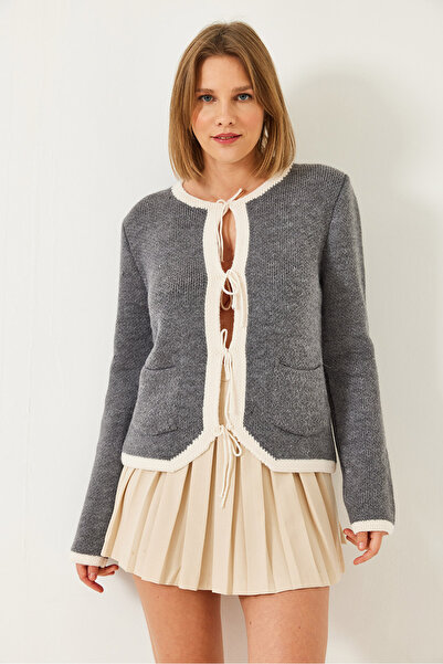 Bianco Lucci Women's Front Lace-Up Cardigan 241140 60261260