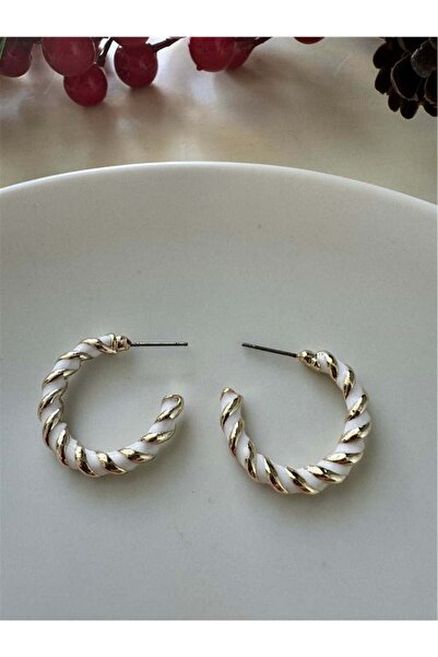 Pelin Aksesuar White Gold Twisted Hoop Earrings