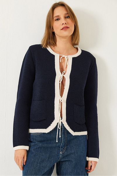 Bianco Lucci Women's Front Lace-Up Cardigan 241140 60261260