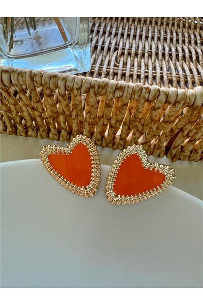 Pelin Aksesuar Orange Edges Textured Heart Earrings