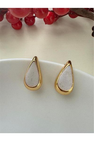 Pelin Aksesuar Cream Enamel Drop Earrings