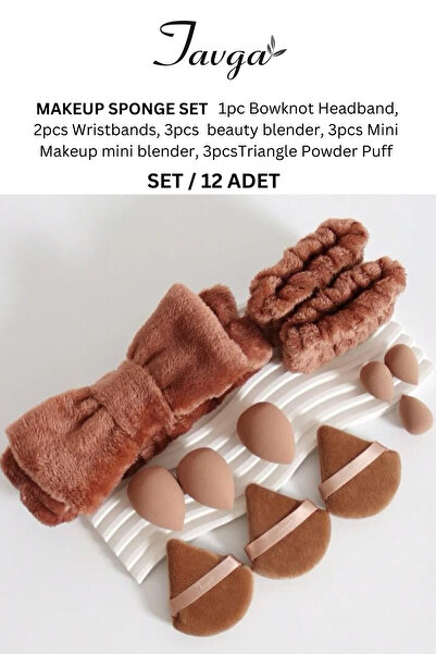 Genel Markalar Kahve Renk 12 Parça Makyaj Süngeri Seti, Şık ve Kullanışlı Kozmetik Aksesuarı