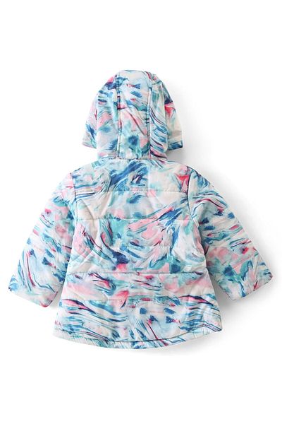 Babyhug Babyhug Woven Full Sleeves Padded Hooded Jacket With Abstract Design - Multicolour